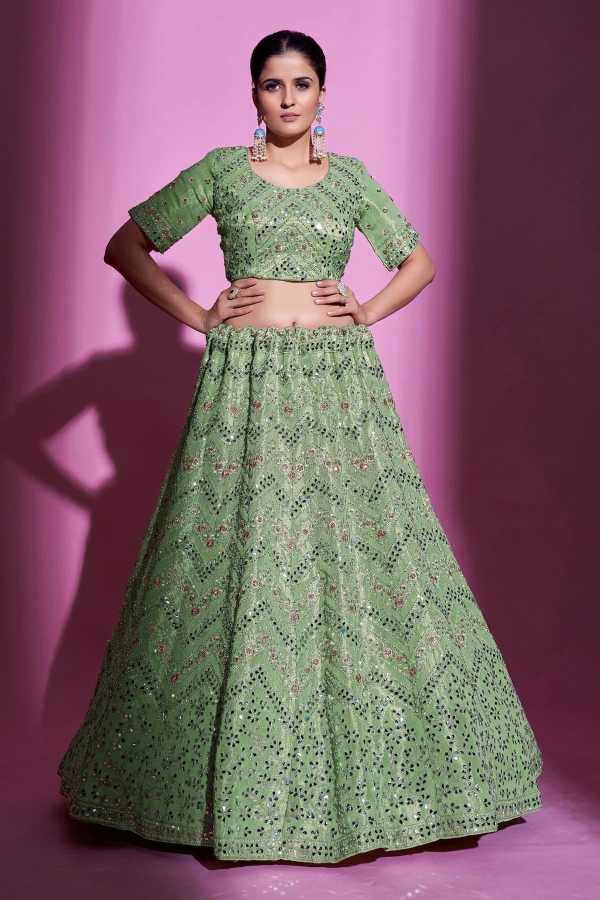 Green Colour Embroidery Gota Silk Lehenga Choli LD1080705