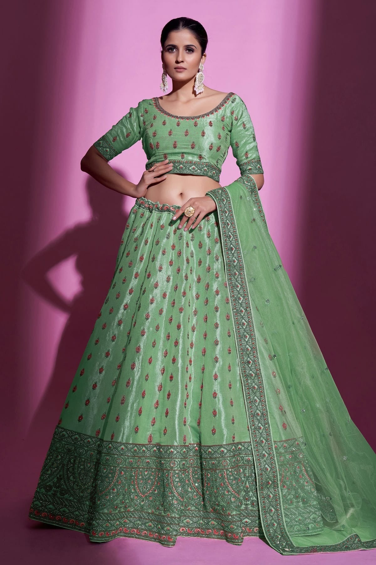 Green Colour Embroidery Gota Silk Lehenga Choli LD1080711
