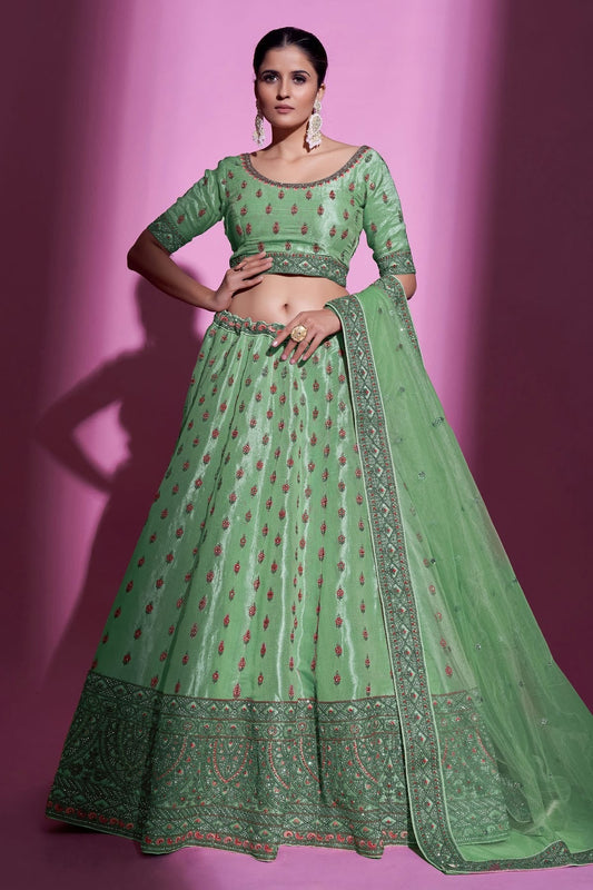 Green Colour Embroidery Gota Silk Lehenga Choli LD1080711