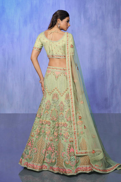 Green Colour Embroidery Net Lehenga Choli LD1080735 A