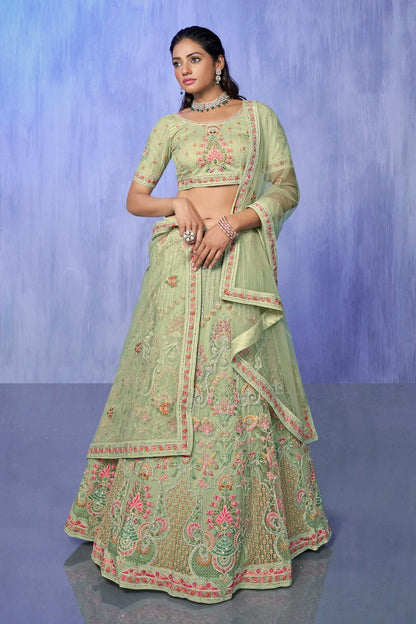 Green Colour Embroidery Net Lehenga Choli LD1080735