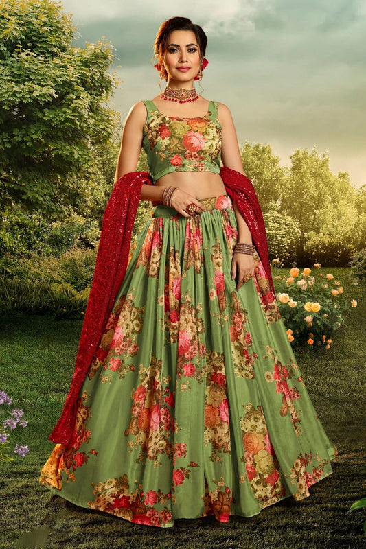 Green Colour Embroidery Organza Lehenga Choli LD1080682