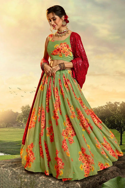 Green Colour Embroidery Organza Lehenga Choli LD1080684 A