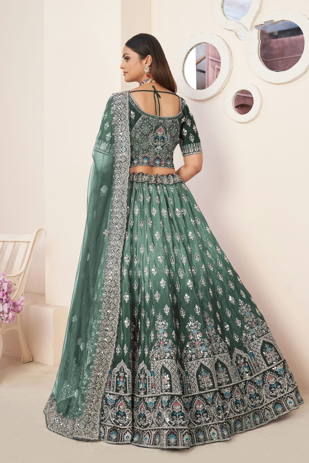 Green Colour Embroidery Satin Lehenga Choli LD1080858 A