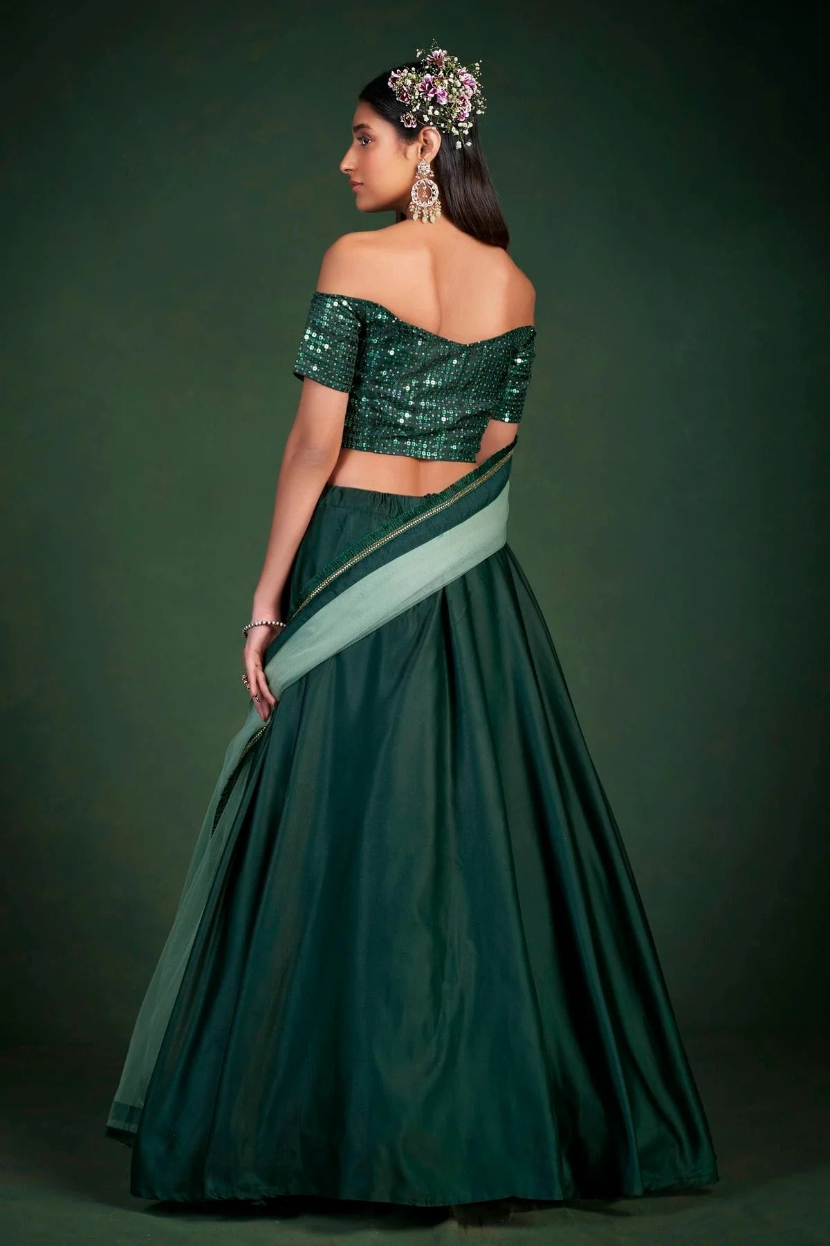 Green Colour Embroidery Taffeta Silk Lehenga Choli LD1080796 A