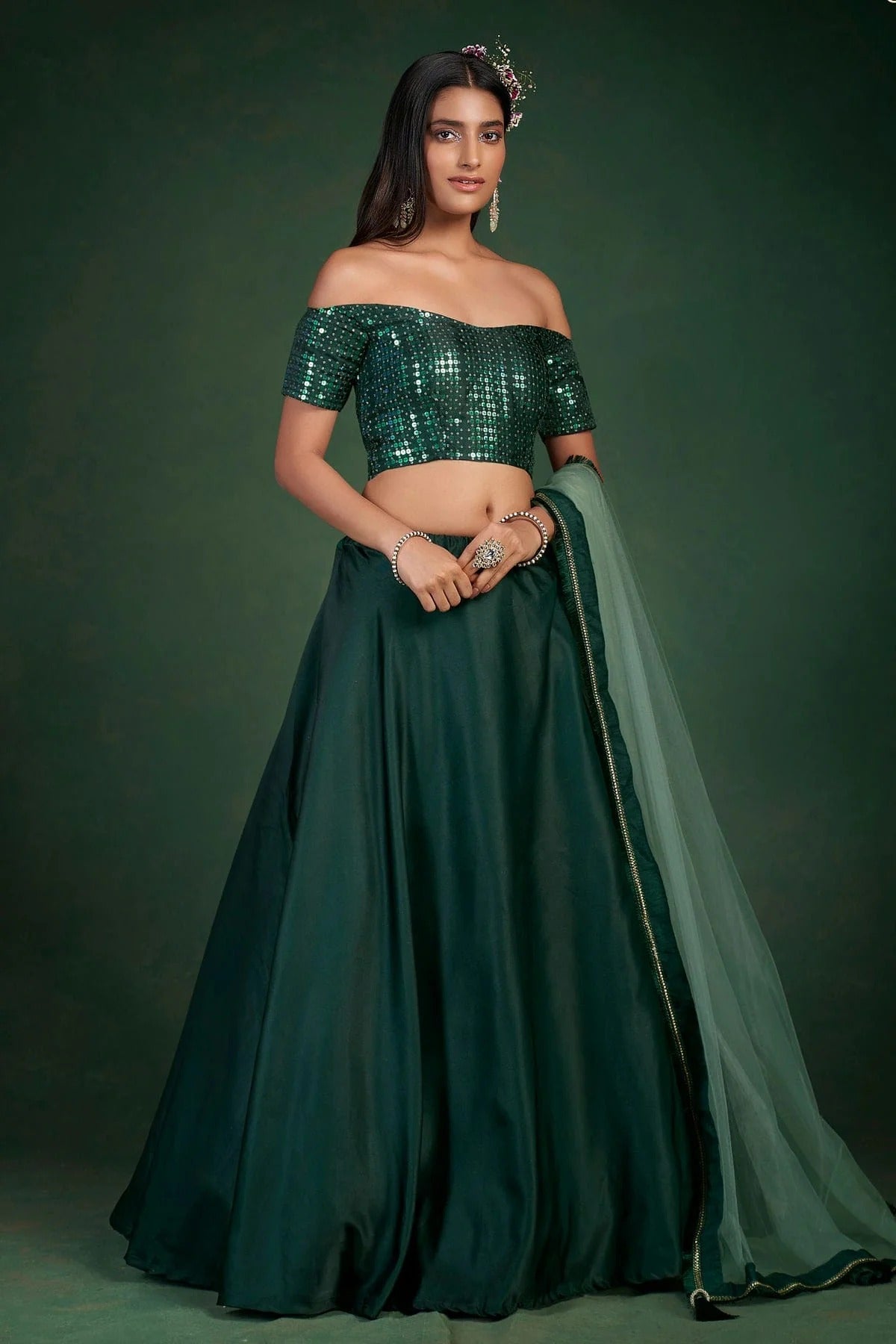 Green Colour Embroidery Taffeta Silk Lehenga Choli LD1080796