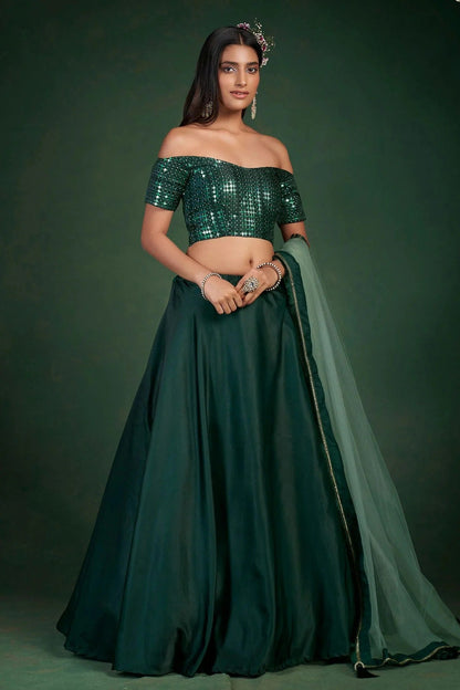 Green Colour Embroidery Taffeta Silk Lehenga Choli LD1080796