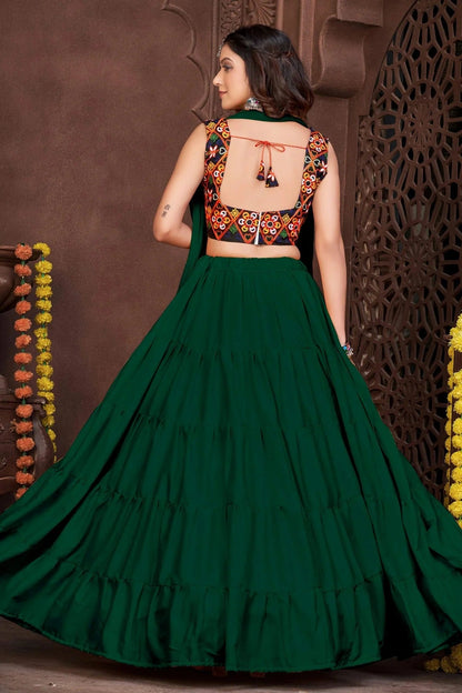Green Colour Embroidery Work French Crepe Navratri Lehenga LD1170006 A