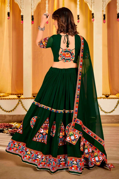 Green Colour Embroidery Work Georgette Navratri Lehenga LD1170015 A