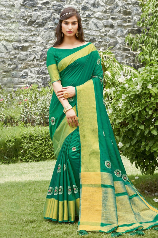 Green Colour Embroidery Work Handloom Silk Saree SD1101261