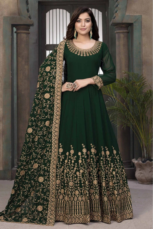 Green Colour Faux Georgette Anarkali Suit SM1050055
