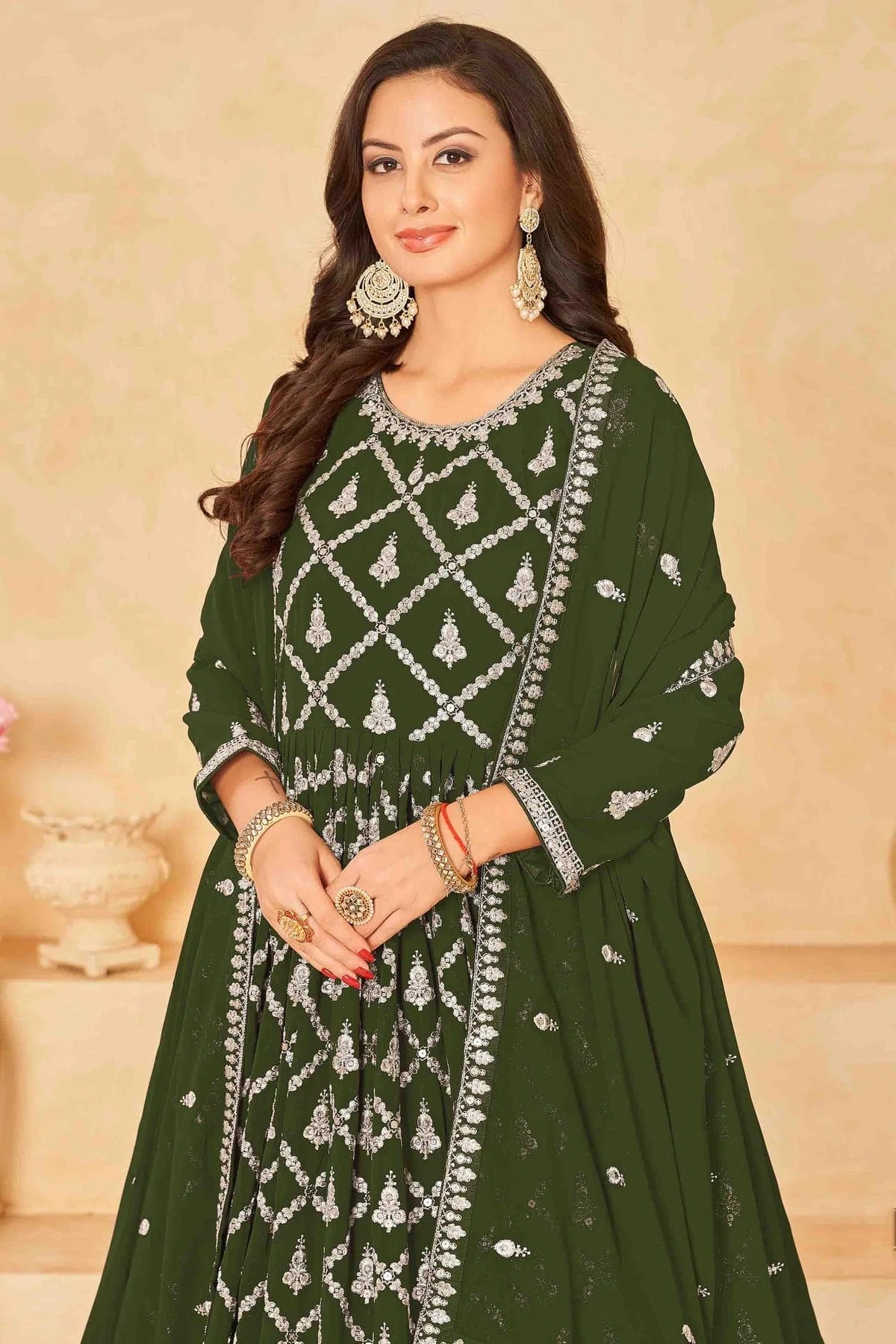 Green Colour Faux Georgette Anarkali Suit SM1050725 B