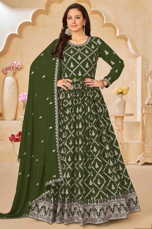 Green Colour Faux Georgette Anarkali Suit SM1050725