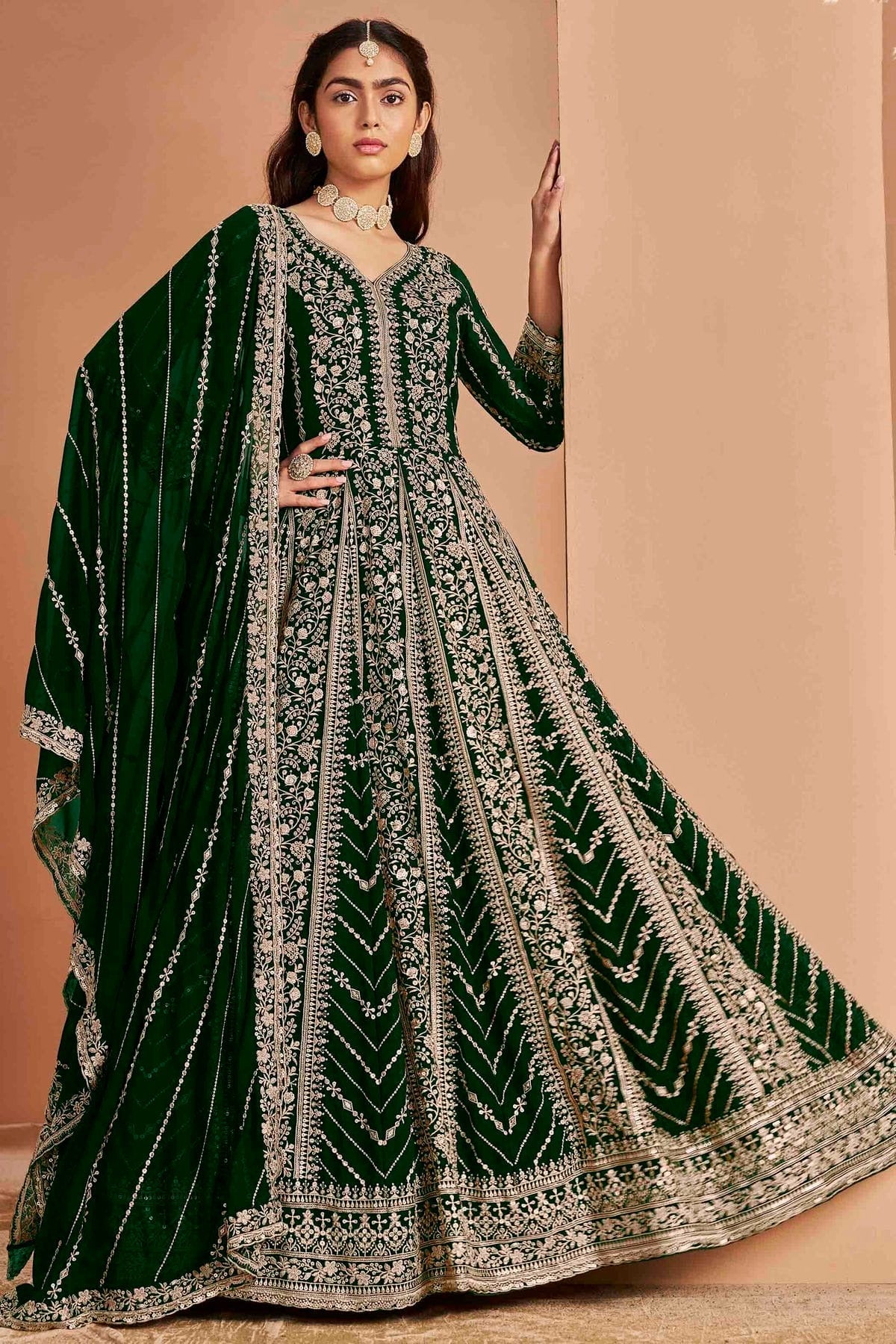 Green Colour Faux Georgette Anarkali Suit SM1050735