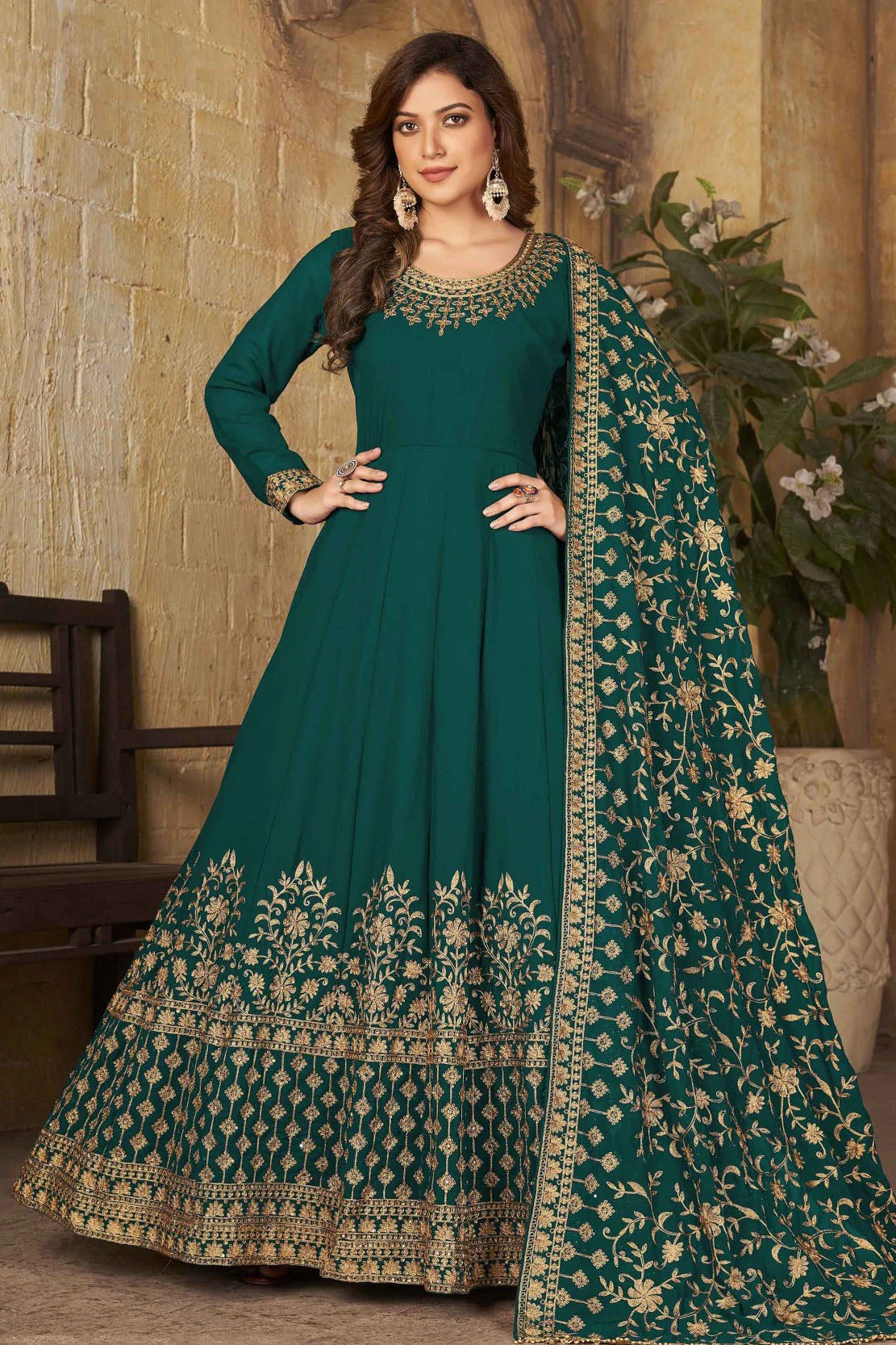 Green Colour Faux Georgette Embroidery Anarkali Suit SM1050250