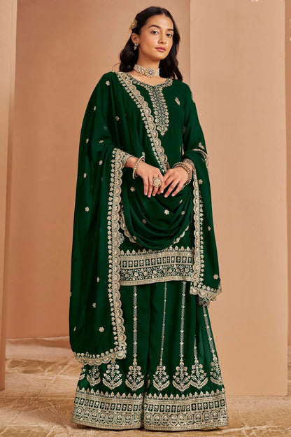 Green Colour Faux Georgette Palazzo Pant Suit SM1050677 A