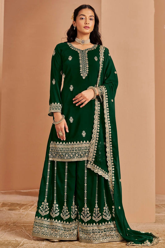 Green Colour Faux Georgette Palazzo Pant Suit SM1050677
