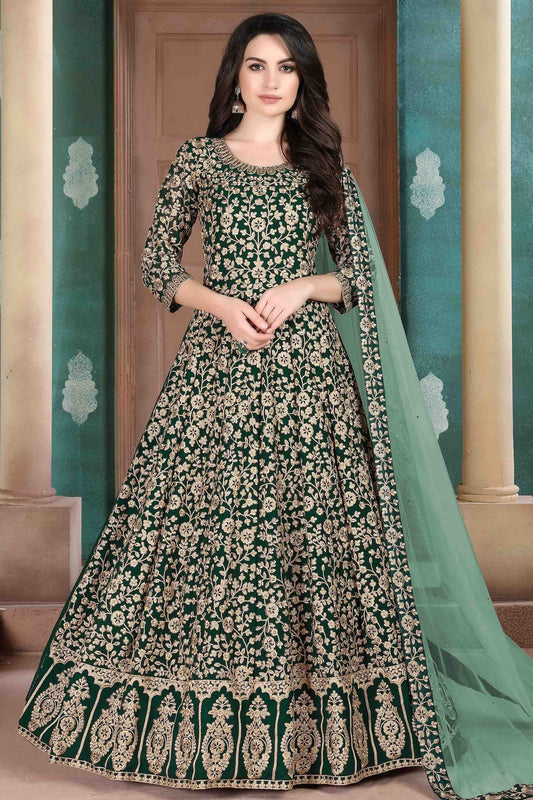 Green Colour Faux Georgette Semi Stitched Anarkali Suit SM1050262
