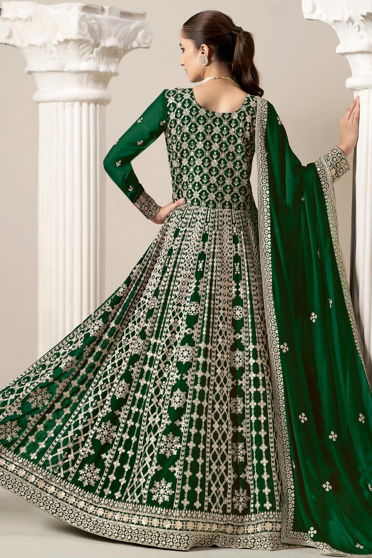 Green Colour Faux Georgette Semi Stitched Anarkali Suit SM1050625 A