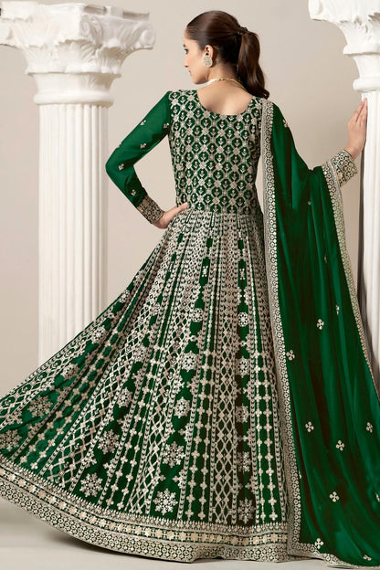 Green Colour Faux Georgette Semi Stitched Anarkali Suit SM1050625 A