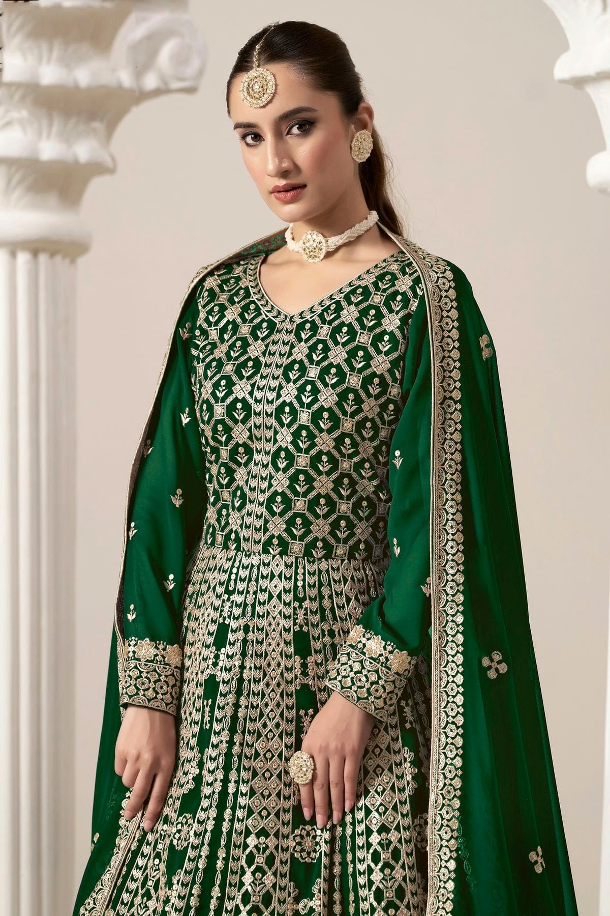 Green Colour Faux Georgette Semi Stitched Anarkali Suit SM1050625 B