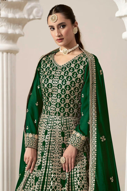 Green Colour Faux Georgette Semi Stitched Anarkali Suit SM1050625 B