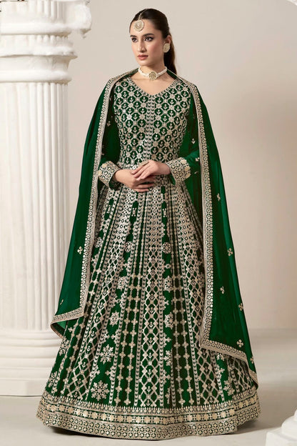 Green Colour Faux Georgette Semi Stitched Anarkali Suit SM1050625
