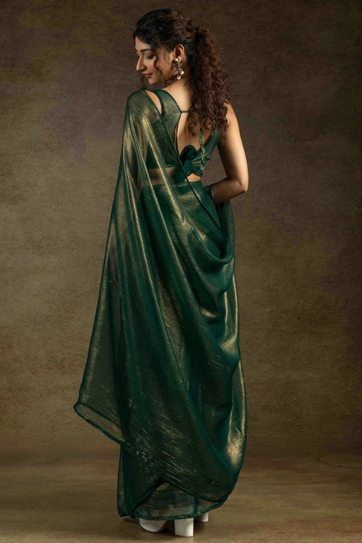 Green Colour Fendi Satin Ready To Wear Saree SD1122010 A