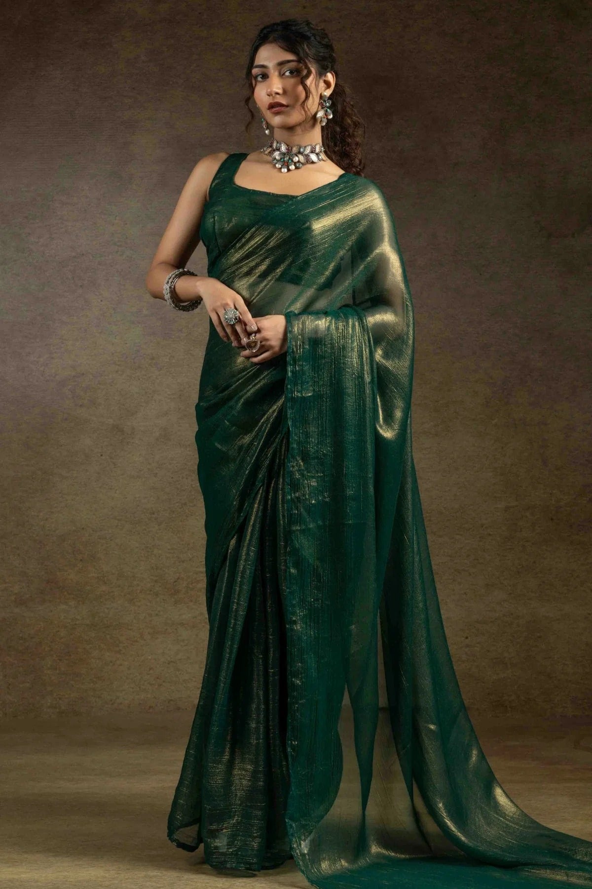 Green Colour Fendi Satin Ready To Wear Saree SD1122010