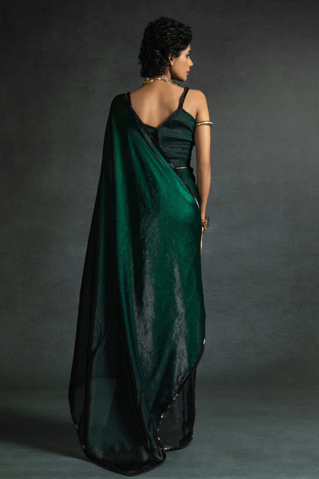 Green Colour Fendi Satin Silk Ready To Wear Saree