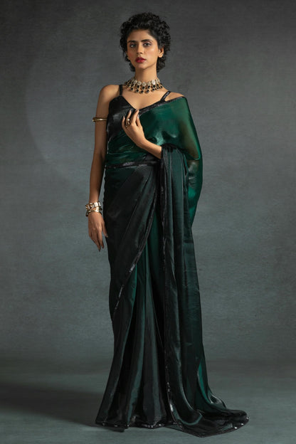 Green Colour Fendi Satin Silk Ready To Wear Saree