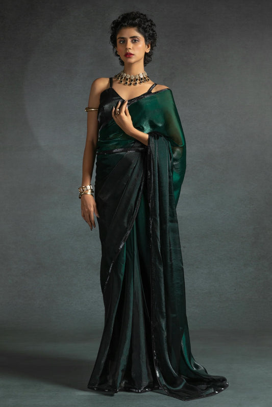 Green Colour Fendi Satin Silk Ready To Wear Saree