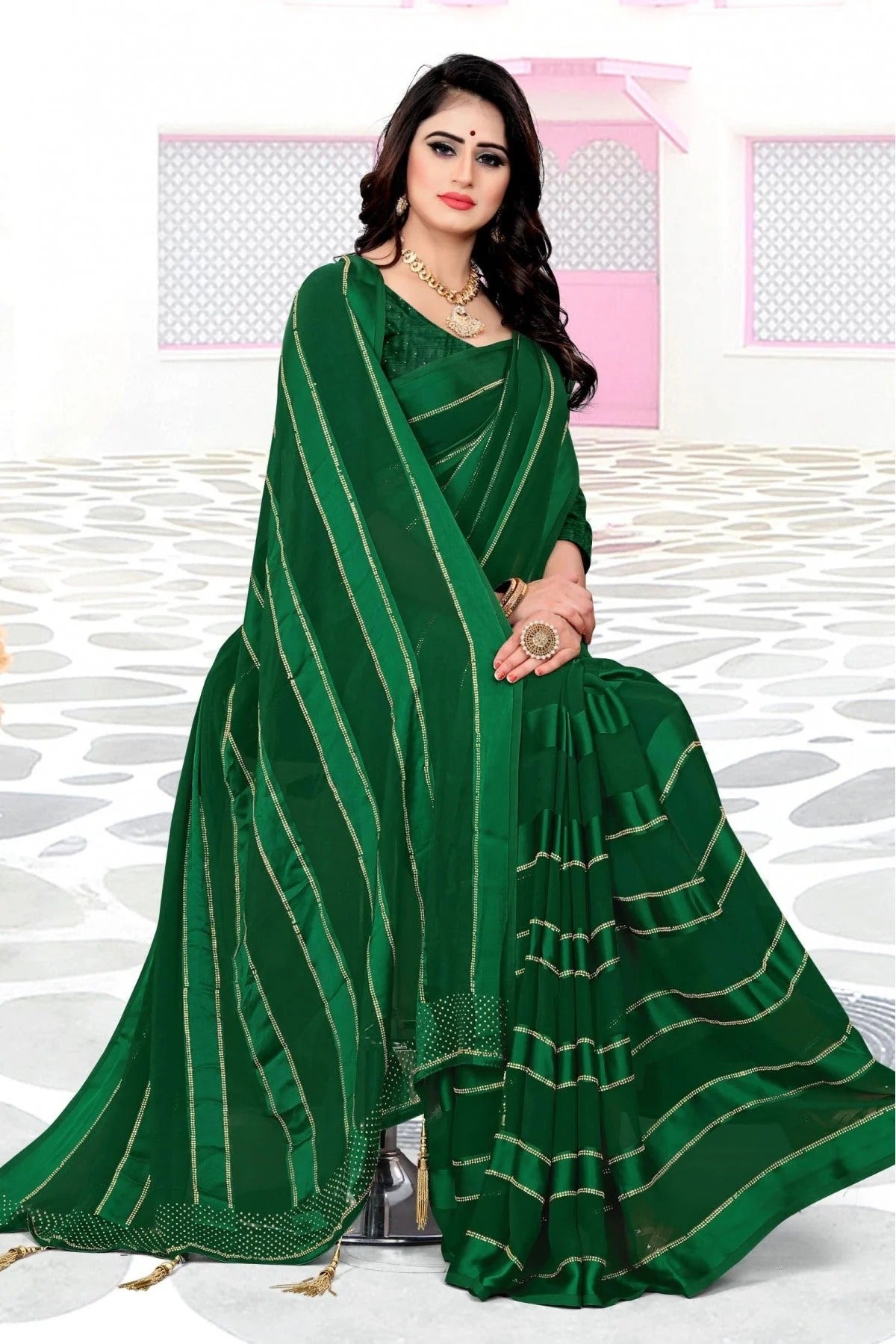 Green Colour Georgette And Satin Designer Saree SD1120084