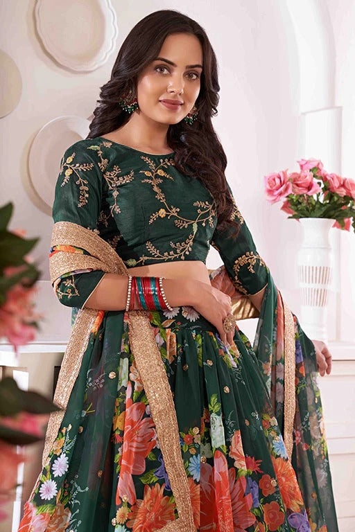 Green Colour Georgette Designer Lehenga Choli LC1240051 B