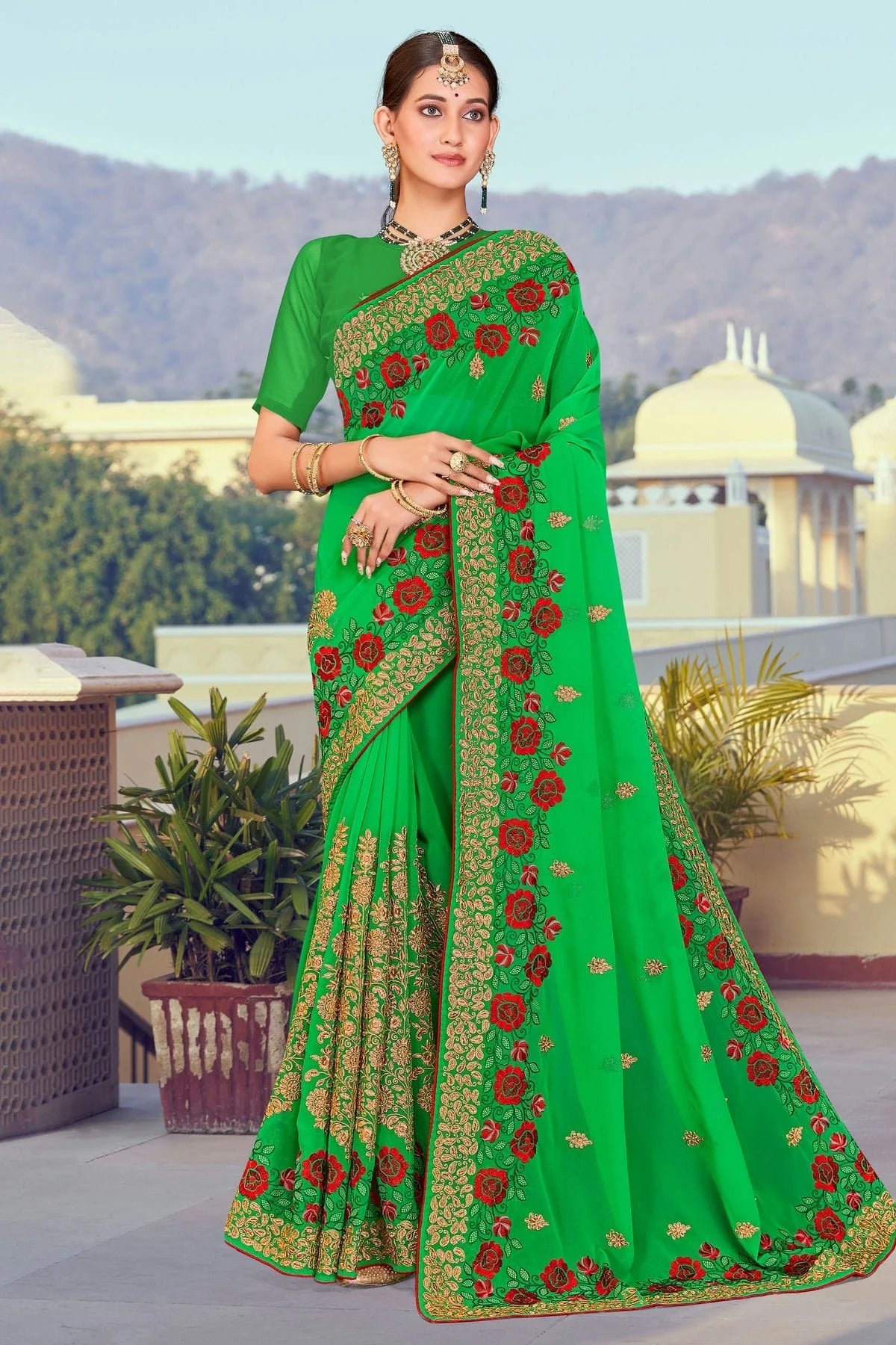 Green Colour Georgette Designer Saree LC1121373
