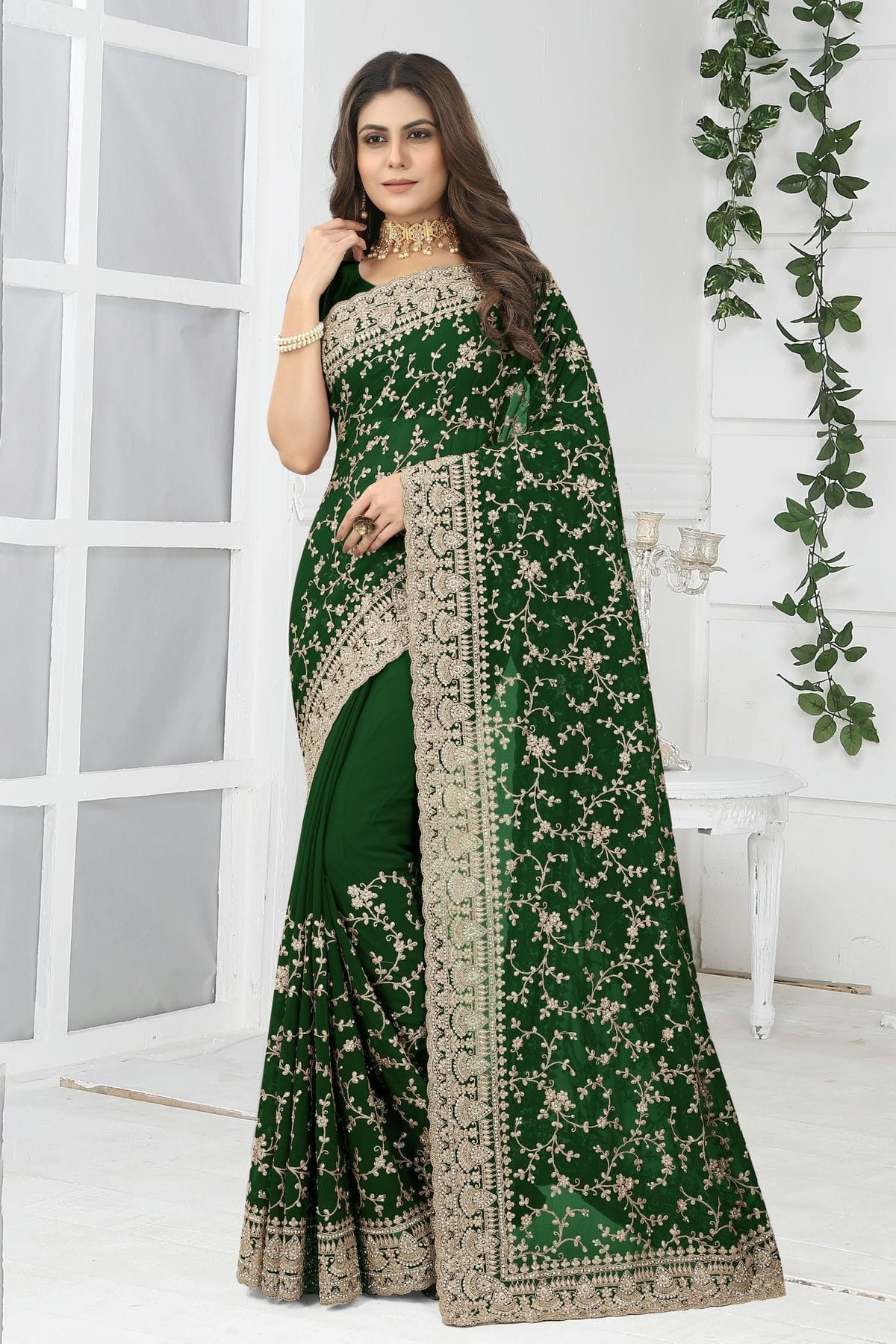 Green Colour Georgette Designer Saree LC1121388