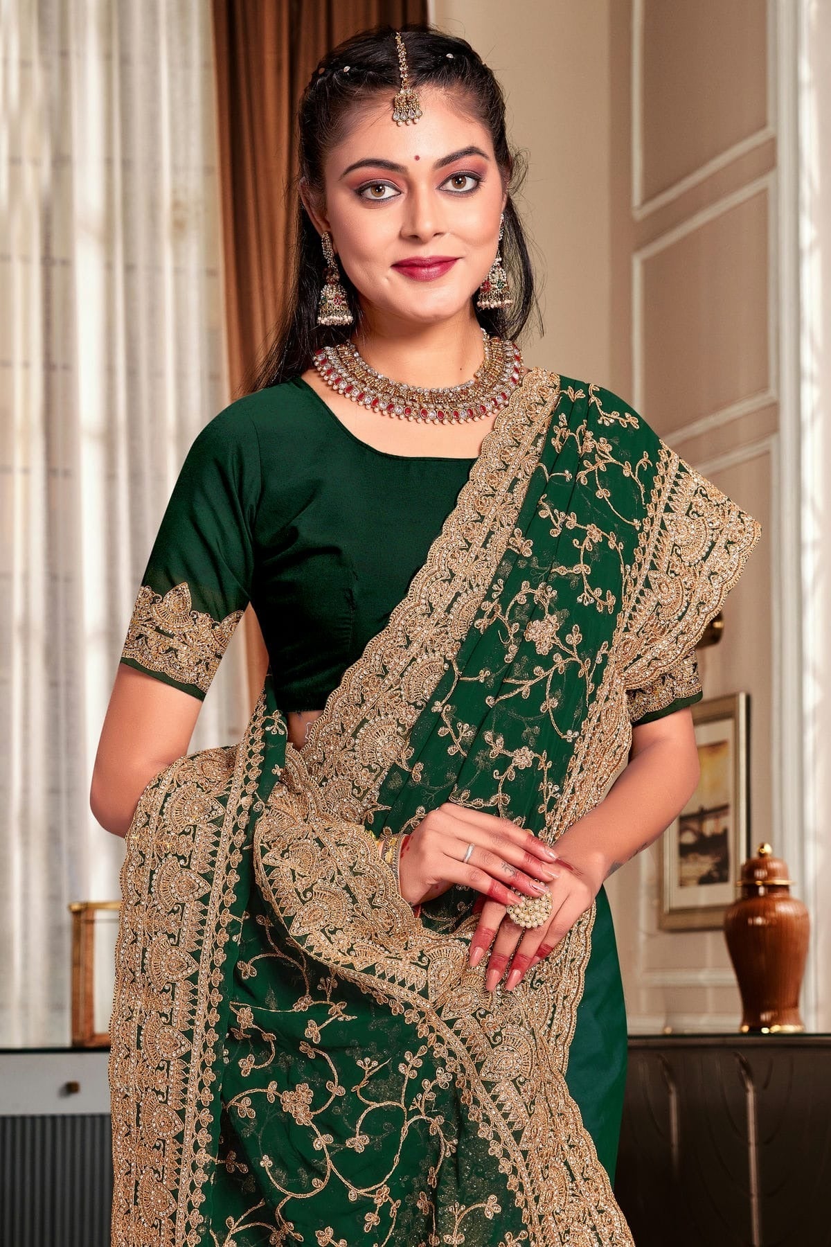 Green Colour Georgette Designer Saree LC1121726 A