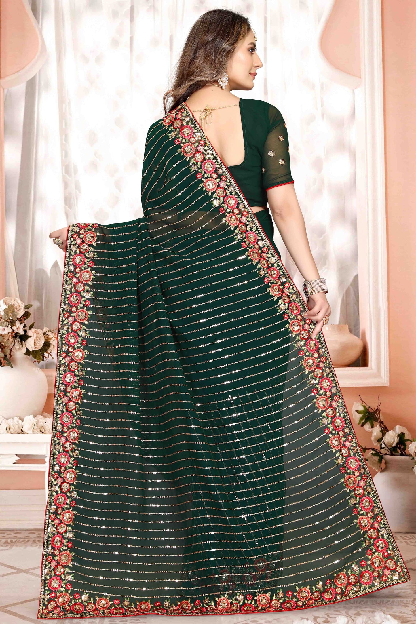Green Colour Georgette Designer Saree SD1090572 A