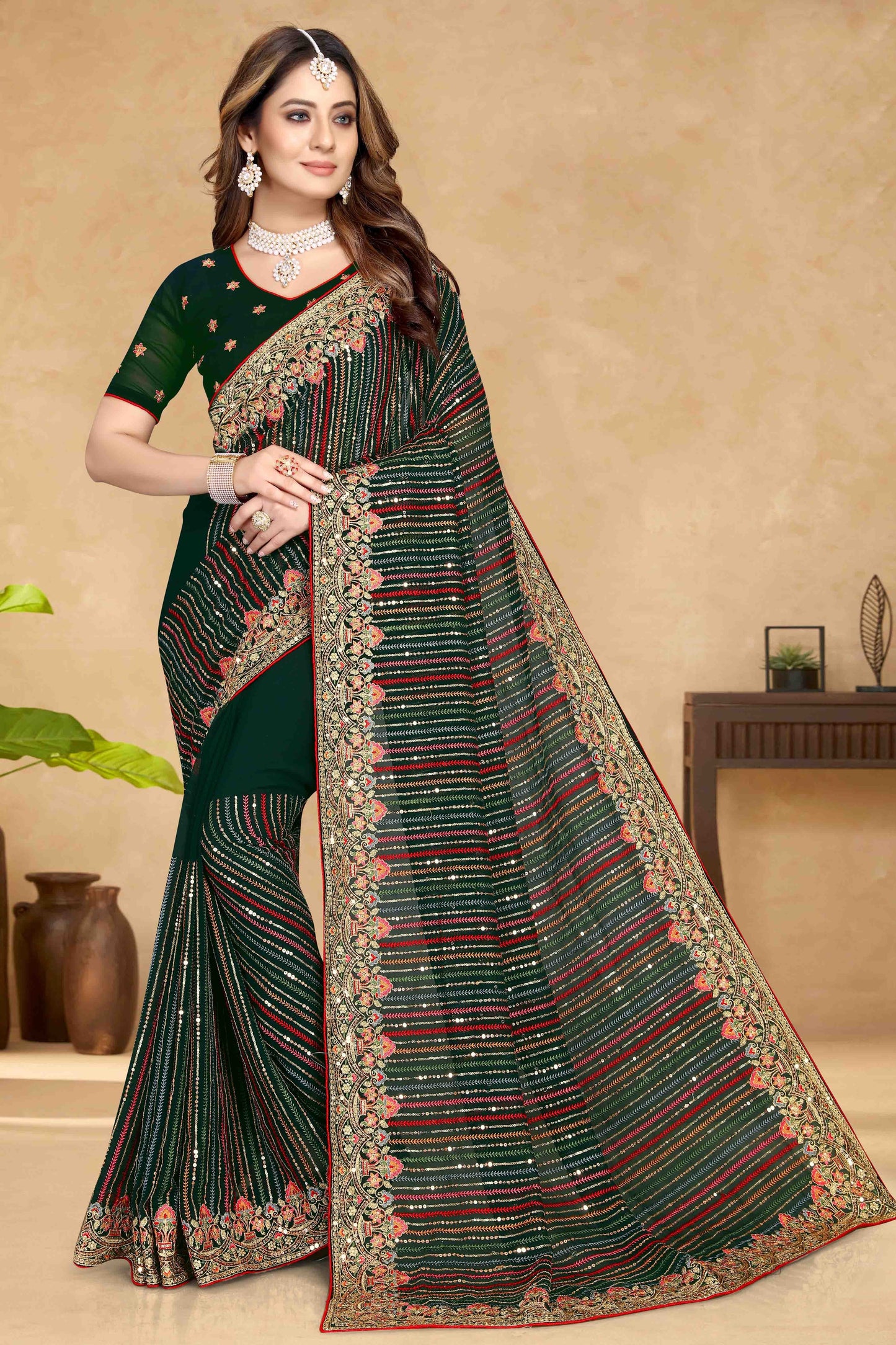 Green Colour Georgette Designer Saree SD1090579