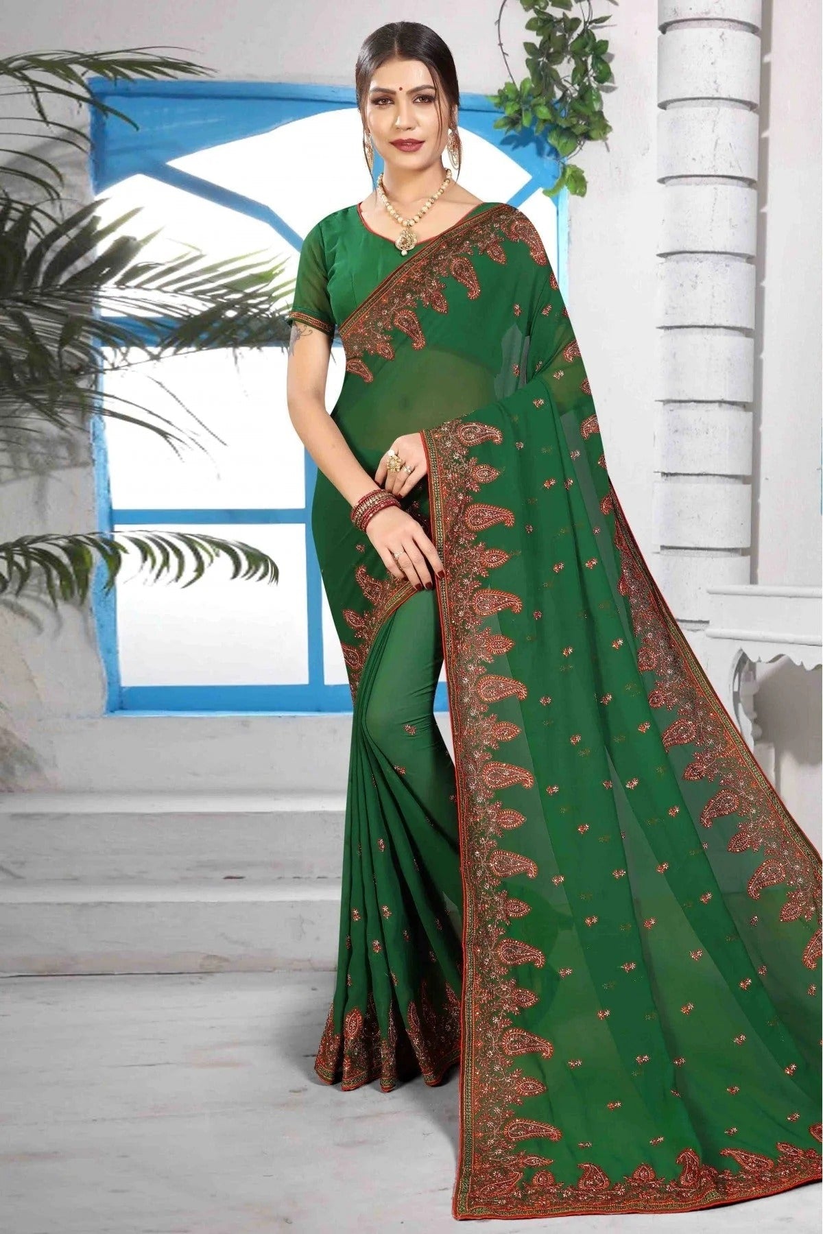 Green Colour Georgette Designer Saree SD1120460