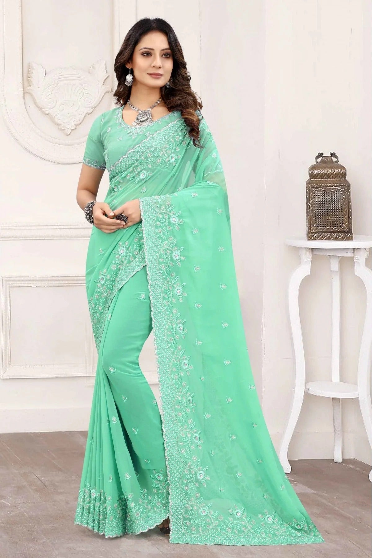 Green Colour Georgette Designer Saree SD1120854