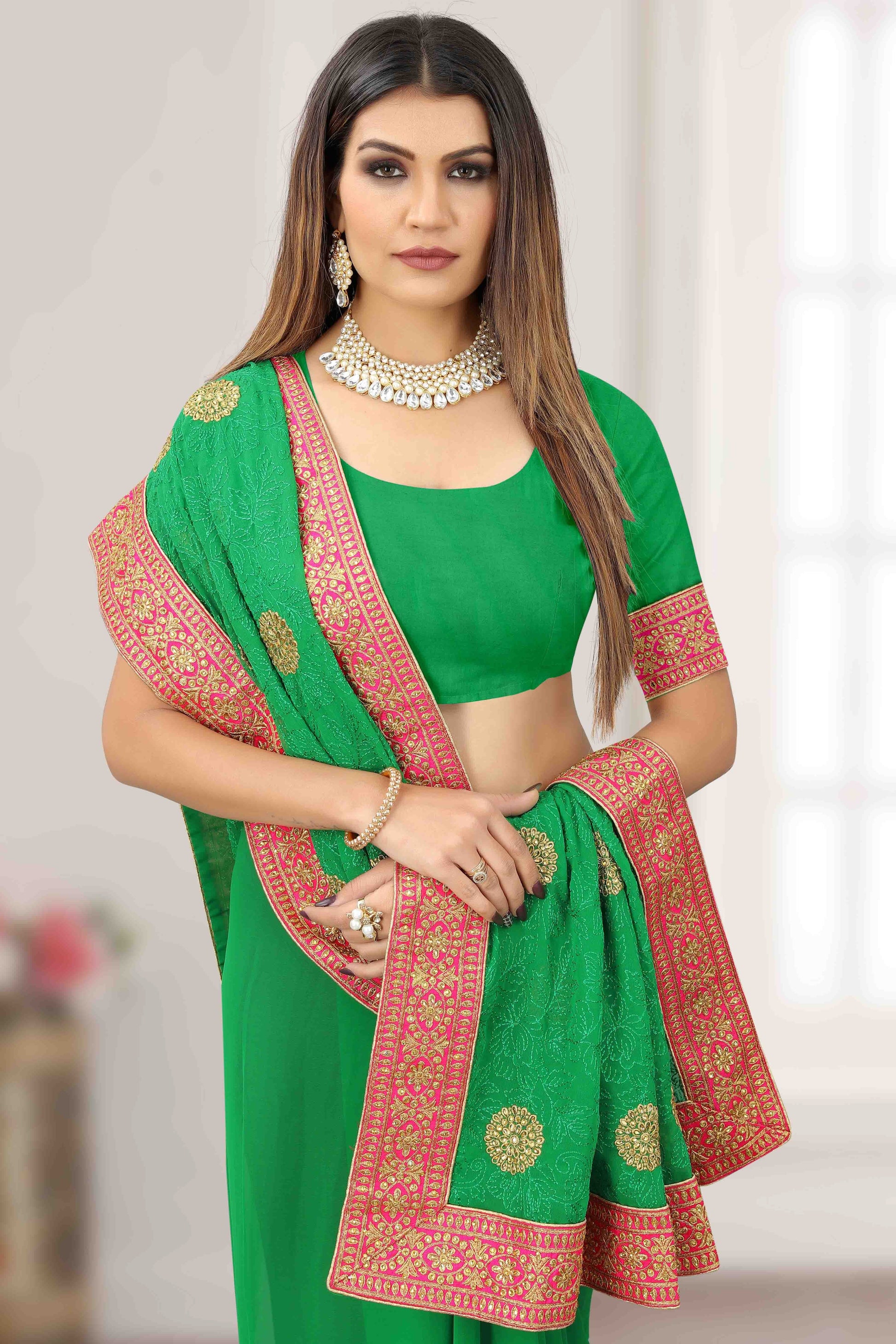 Green Colour Georgette Designer Saree SD1121198 A