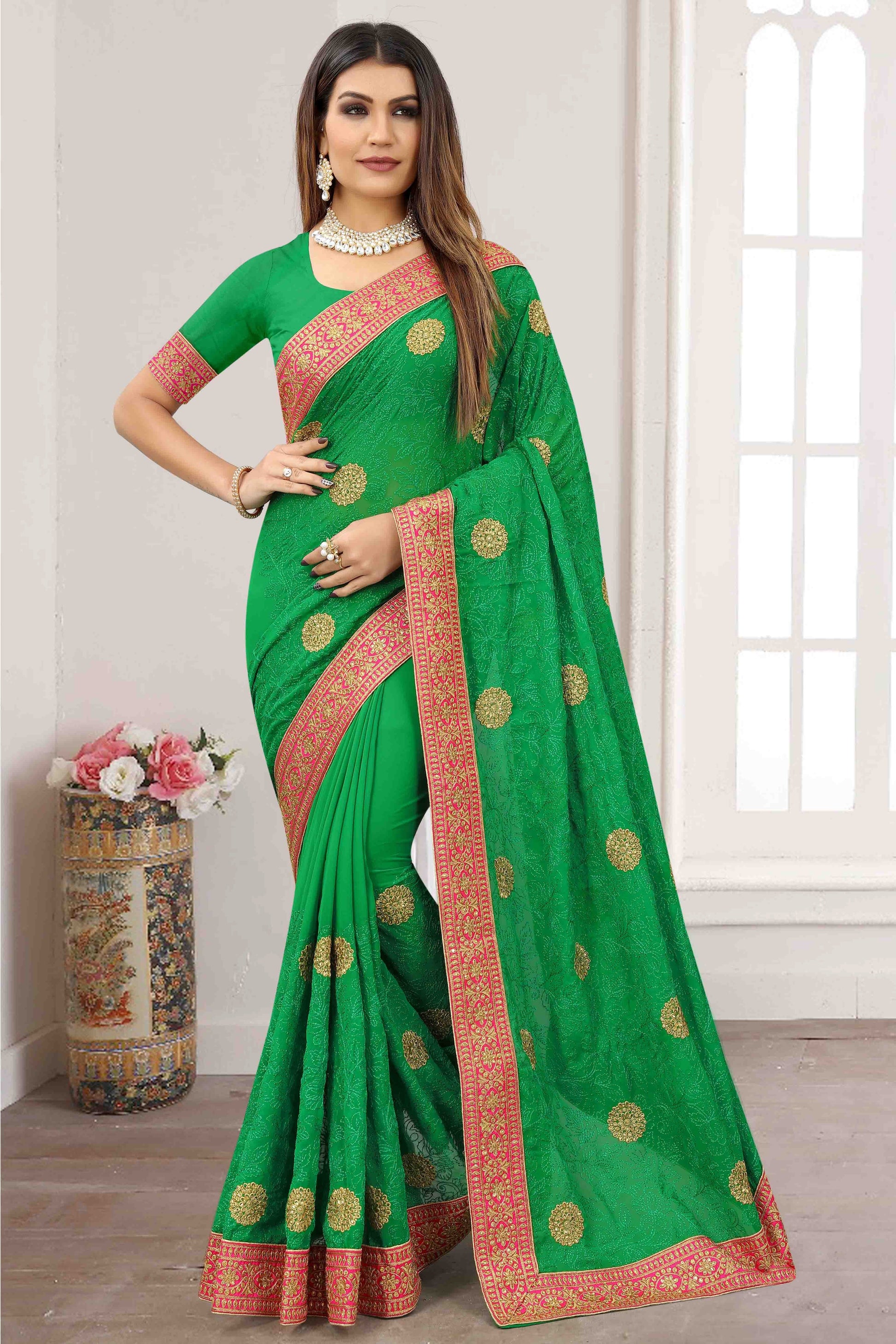Green Colour Georgette Designer Saree SD1121198