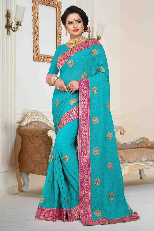 Green Colour Georgette Embroidered Saree SD1120014