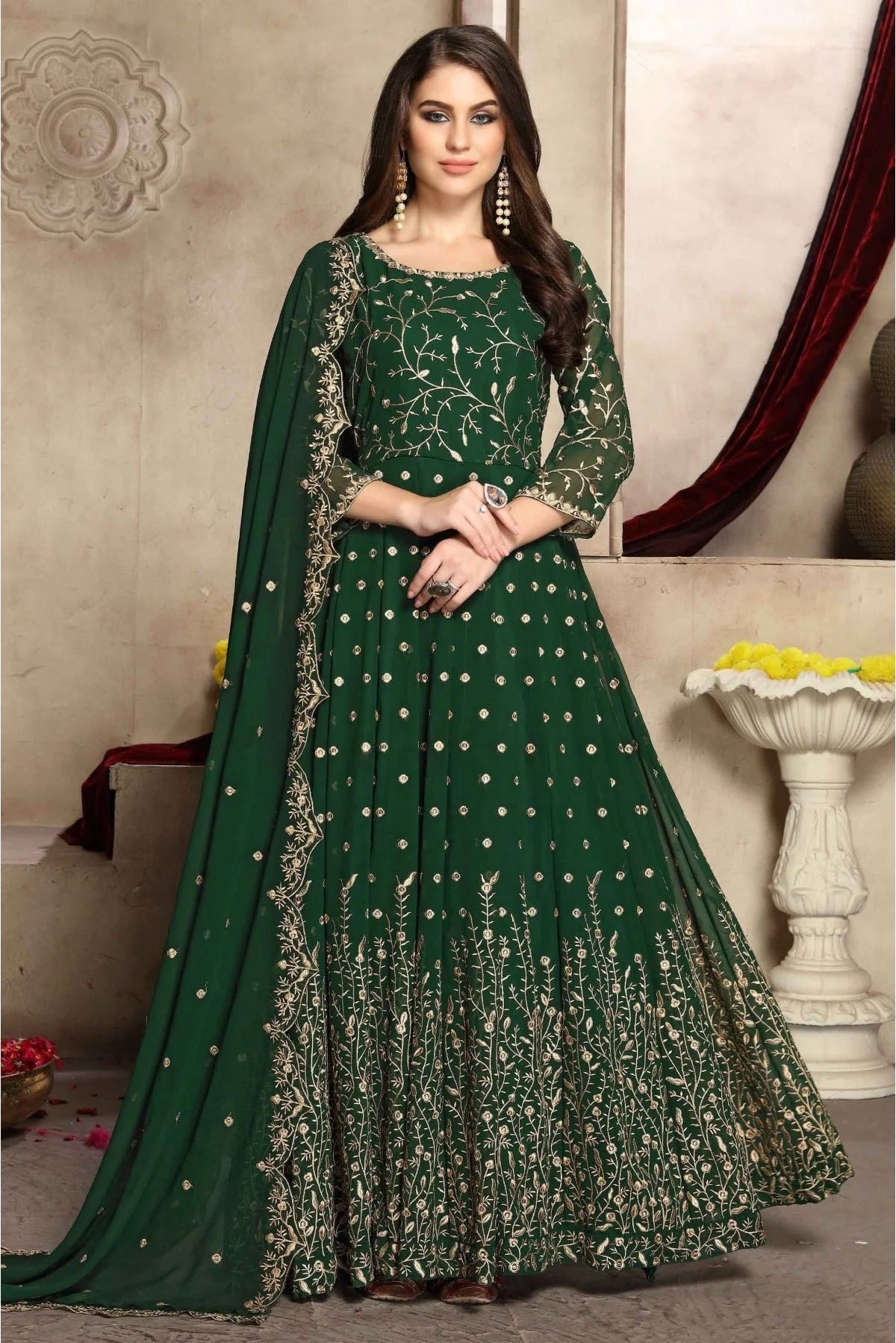 Green Colour Georgette Embroidery Anarkali Suit SM1050172