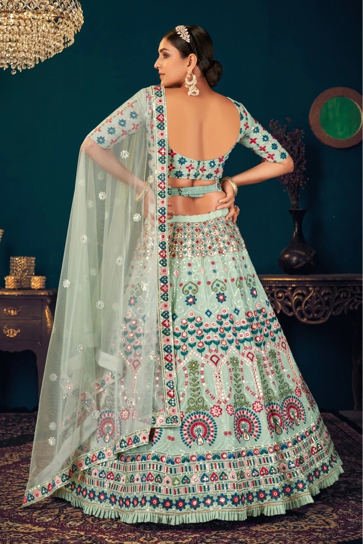 Green Colour Georgette Embroidery Lehenga Choli LC1150068 A