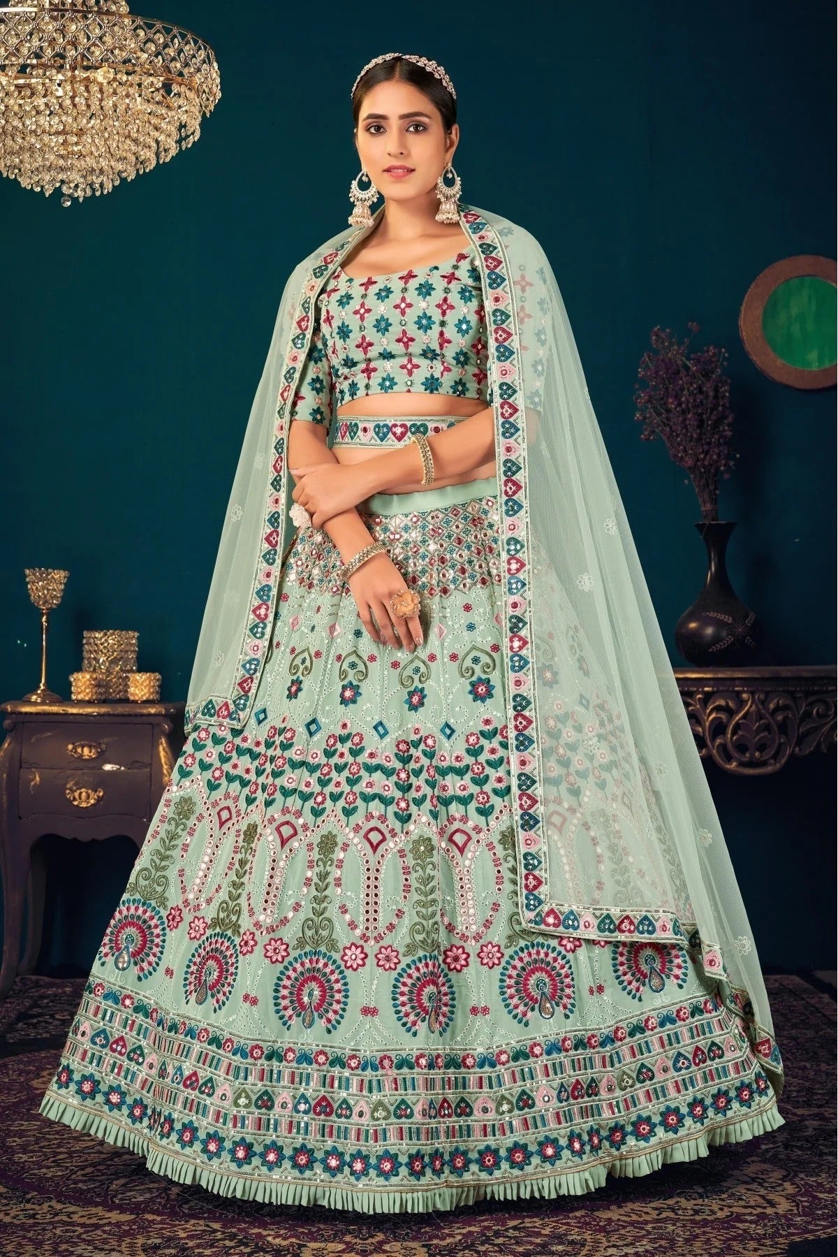 Green Colour Georgette Embroidery Lehenga Choli LC1150068