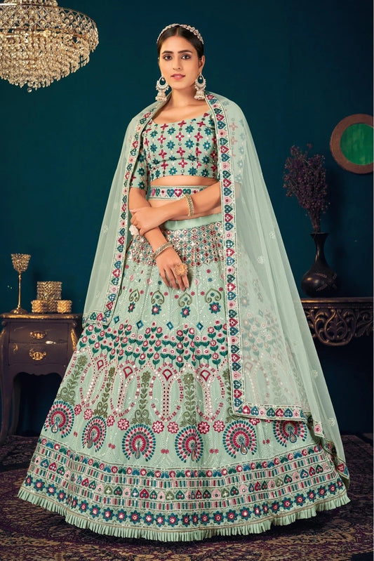 Green Colour Georgette Embroidery Lehenga Choli LC1150068