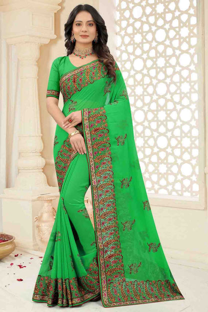 Green Colour Georgette Embroidery Saree SD1120969