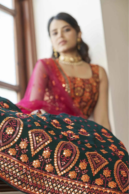 Green Colour Georgette Gota Patti Work Lehenga Choli LC1150095 A